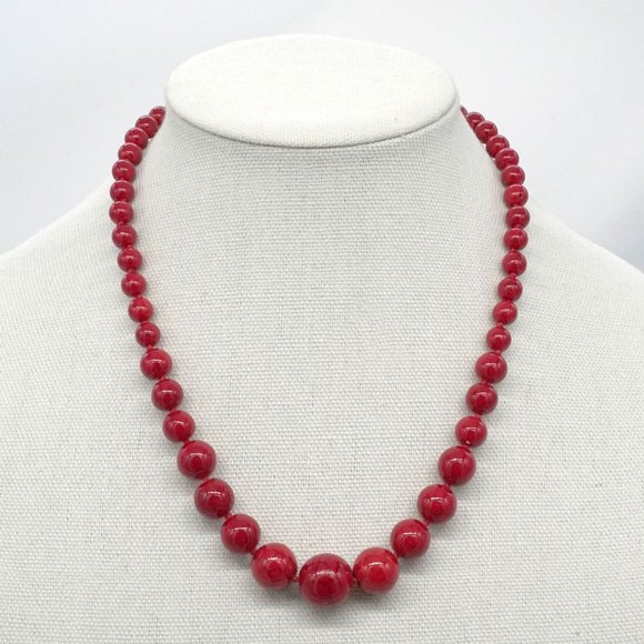 Marble Stone Red Color Hand Made Necklace Collier Holidays Jewelry - Picture 3 of 4